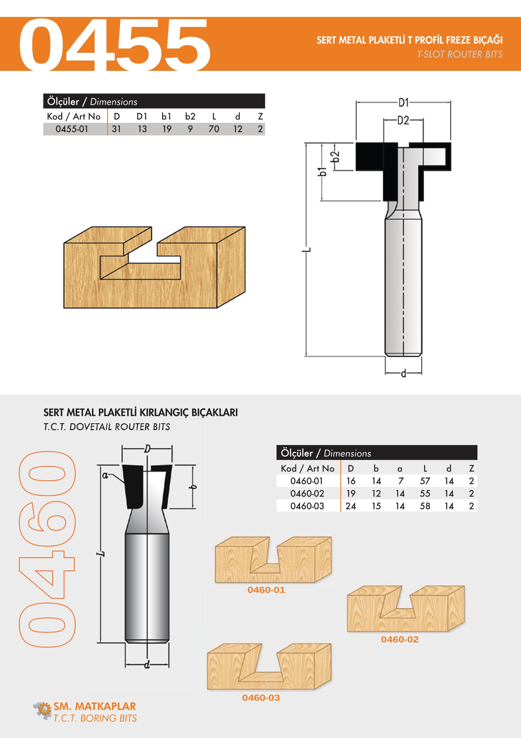 0455, 0460 Sert Metal Plaketli T Profil Freze Bıçağı