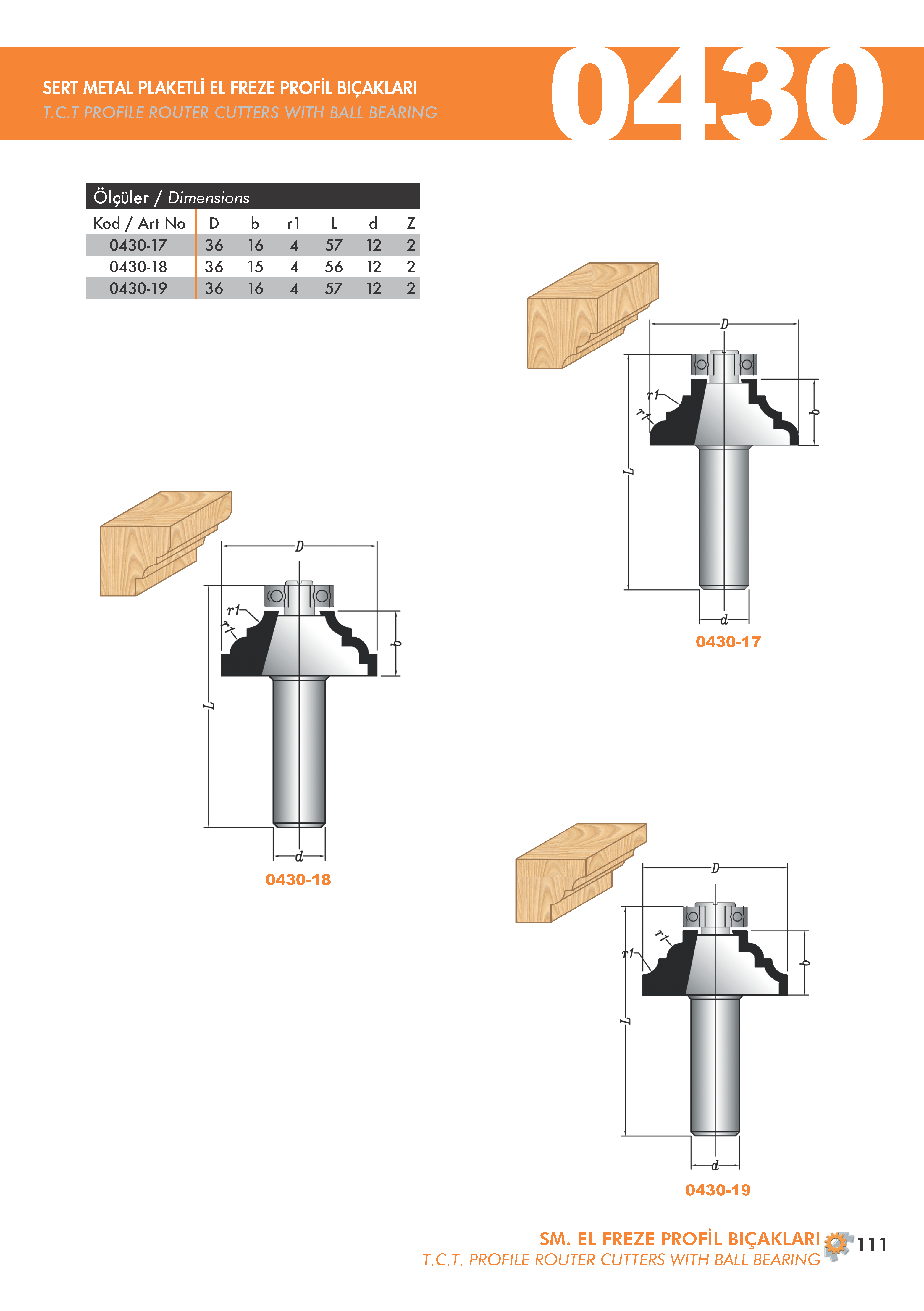 430 30-31-32 Profile Router Cutters With Ball Bearing